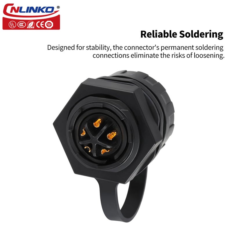 CNLINKO YM-20 Single-Hole Waterproof Connector with PIN Partitioned Design, IP68 Circular Connector, Quick Plugging Aviation Connector, M20 Power Data Connector (5 PIN) - Image 2